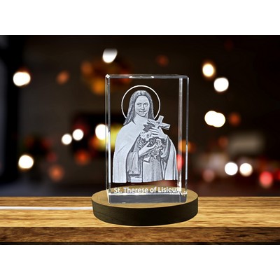 St. Therese of Lisieux 3D Engraved Crystal Art w/LED Base Light