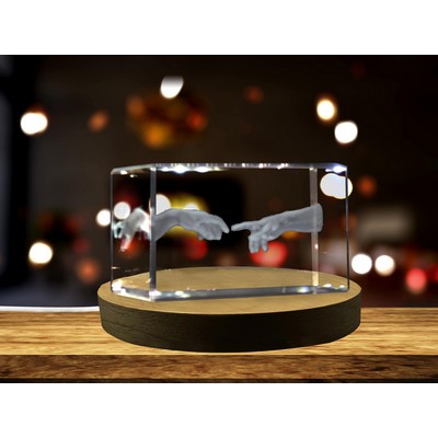 Hand of God and Adam Michelangelo 3D Engraved Crystal Trophy Award