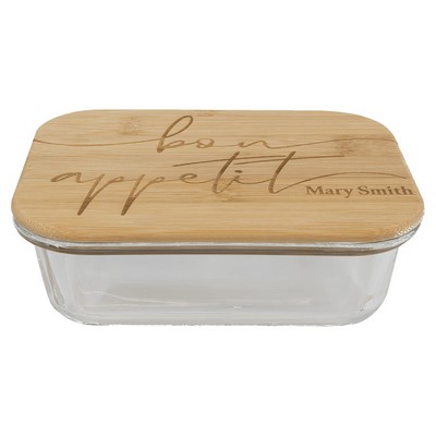 Glass Food Storage Container with Bamboo Lid, Rectangle, 12 oz