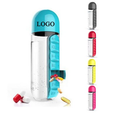 20oz Portable Outdoor Travel Office Pill Box Water Bottle with 7 Compartments