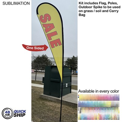 48 Hr Quick Ship - 13.5' Large Tear Drop Flag Kit, Full Color Graphics One Side, Spike and Bag.
