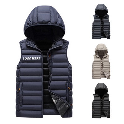 Cotton Hooded Vest w/ Layered Hem