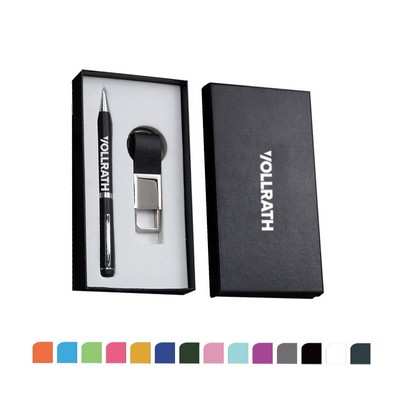 2 Pieces Business Gift Set: Chrome Keyring and Twist Ballpoint Pen