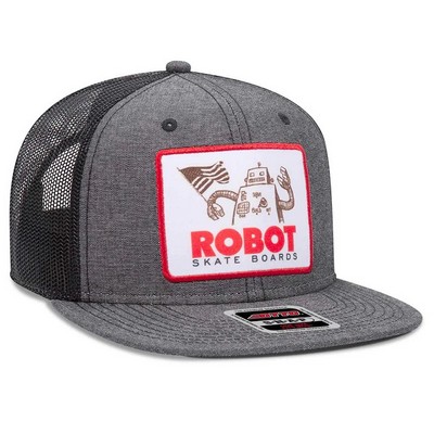 Otto Six Panel Mid Profile Snapback Flat Bill Hat w/Mesh Back