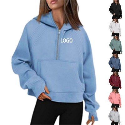 Half Zip Hooded Short Fleece Hoodie