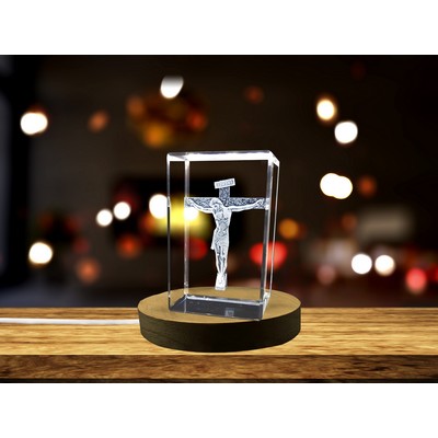 INRI Christ Cross 3D Engraved Crystal Award w/LED Rotating Base