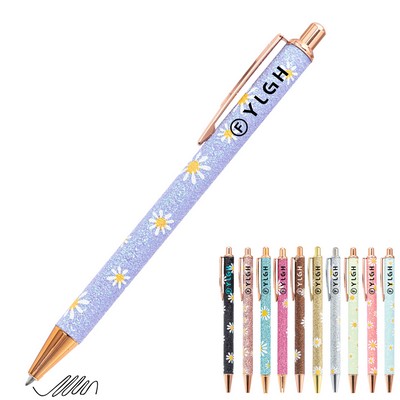 Flower Patten Barrel Click Metal Pen