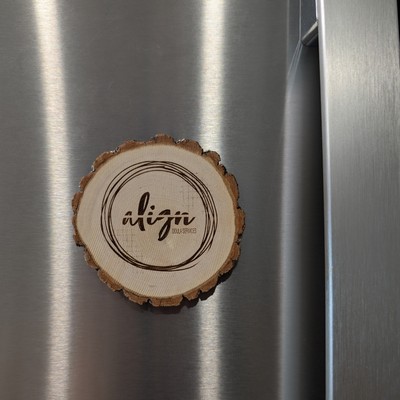 Wood Disc Magnet | Bark Edge | Laser-Engravable Branding | Rustic