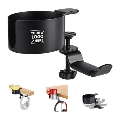 360 Degrees Rotating Metal Cup Holder & Desk Headphone Hanger