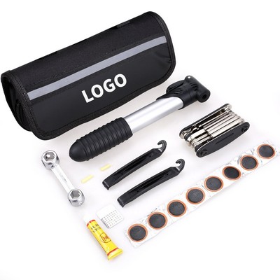 Portable Bicycle Repair Tool Kit W/ Pump And Patche