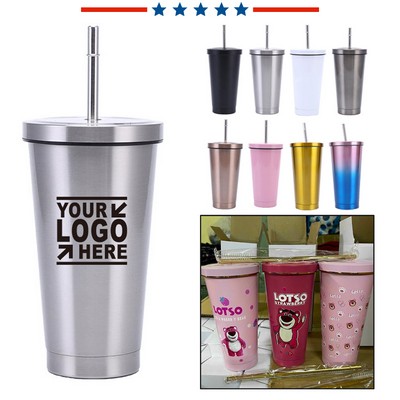 16 Oz Stainless Steel Tumblers With Straw