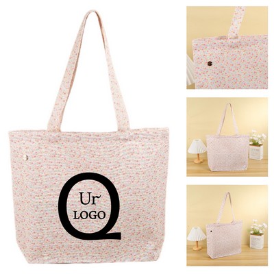 Floral Print Single Shoulder Canvas Tote Bag