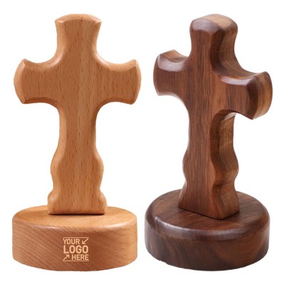 Wooden Cross Statue with Stand Religious Home Office Church Decoration