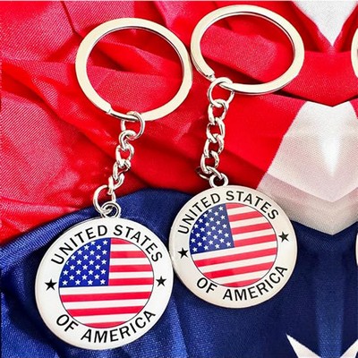 Circular USA Flag Key Chain