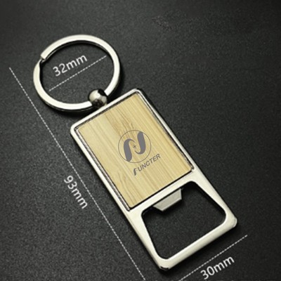 Bamboo Surface Bottle Opener Keychain