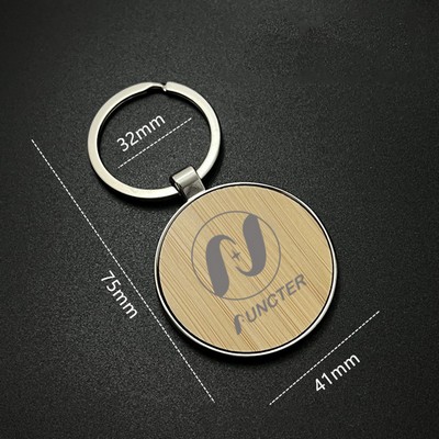 Bamboo Surface Round Keychain