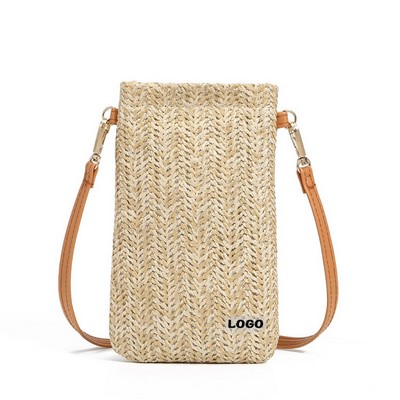 Woven Straw Crossbody Phone Pouch
