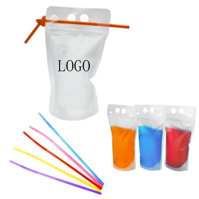 17oz Custom Stand Up Reusable Ziplock Drinking Pouches w/PP Straw