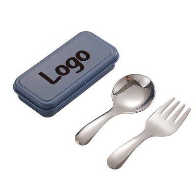Compact 304 Stainless Steel Travel Utensil Set: Short-Handle Spoon & Fork with Protective Case