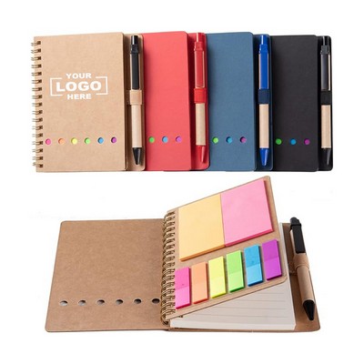 Kraft Paper Sticky Spiral Notebook with Pen and Holder