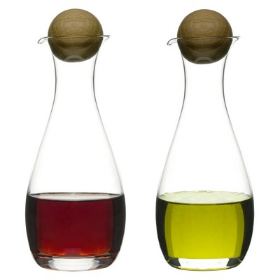 Sagaform Nature Oil And Vinegar Glass Bottles w/Oak Stoppers, Set Of 2