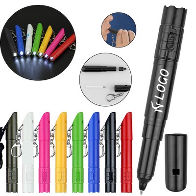 LED Flashlight Ballpoint Pen With Whistle
