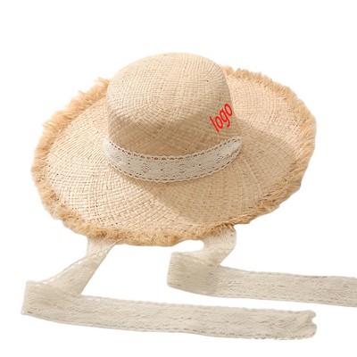 Straw Summer Sun Hat With Chin Strap