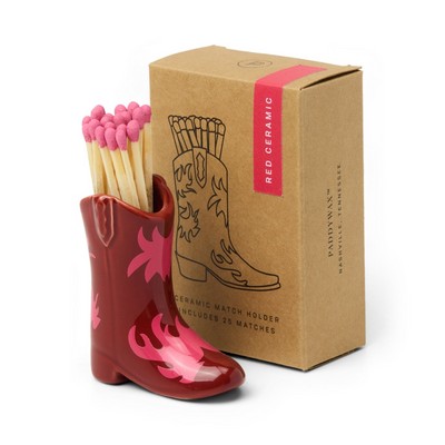 Red & Pink Flame Cowboy Boot Match Holder - Set Of 25 Matches