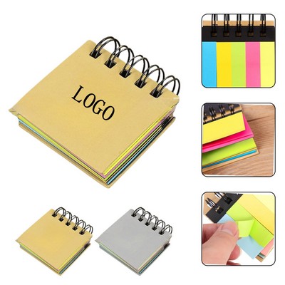 Kraft Cover Spiral Sticky Note Pad w/ 6 Color Tabs