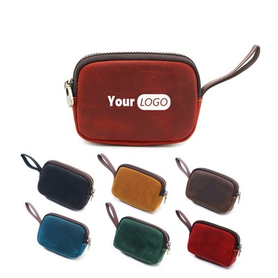 Vintage Cowhide Zipper Coin Pouch