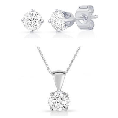 Jilco Solitaire Diamond Earrings And Necklace Set