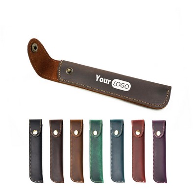 Leather Pen Case Holder With Button Closure