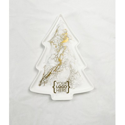 Christmas Tree Shaped Ceramic Tray Gold Quartz