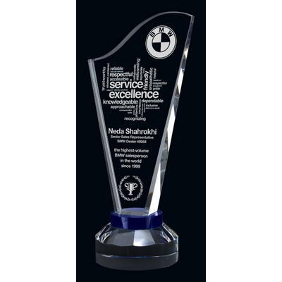Optical Crystal harp award with blue accent - 9-1/2"