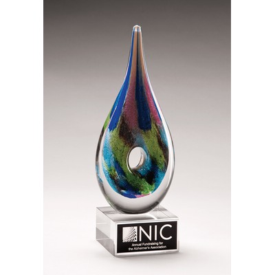 Multicolor Deco Teardrop Art Glass on Clear Base, 9-7/8"H