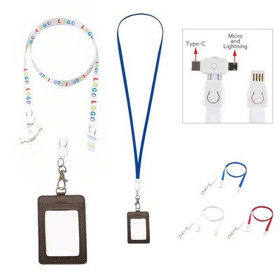 Soft and Lightweight Polyester 3-in-1 Lanyard USB cable