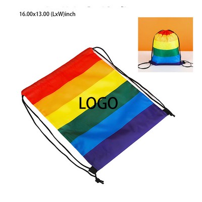 Polyester Rainbow Stripe Drawstring Backpack LGBT Pride Bag