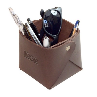 Genuine Leather Square Desk Organizer