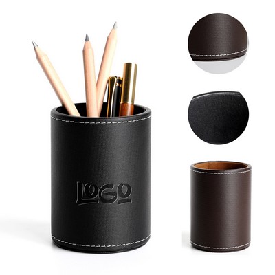 PU Leather Desktop Round Pen Holder