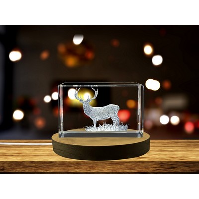 Red Deer Crystal Sculpture w/LED Base Light - Exquisite Nature Gift