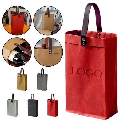 Eco-Friendly Dual Wine Bottle Carrier with Leather Accents