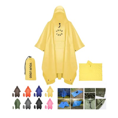 Polyester Hooded Rain Poncho With Waterproof Coating