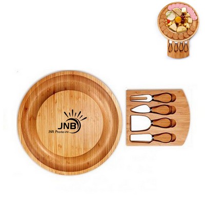 Round Bamboo Cheese Board and Knife Set