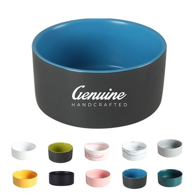 Ceramic Pet Feeding Bowl with Bamboo Stand For Cats And Small Dogs