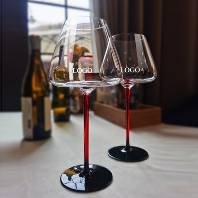 Crystal Red Stem Black Base Wine Glass Set