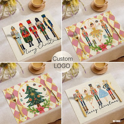 Christmas Linen Table Placemat Heat-Resistant Dining Mat