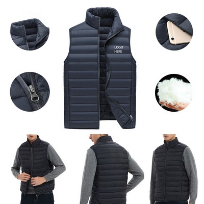 Mens Lightweight Cotton Vest Packable Water-Resistant Quilted Sleeveless Jacket