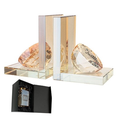 Luxury Amber Crystal Bookends with Diamond Ball 1 Pair