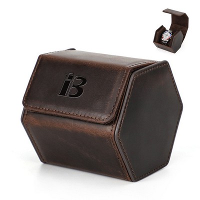 Genuine Leather Hexagonal Watch Box