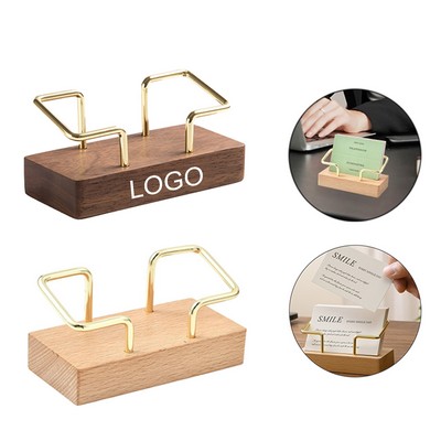 Wooden Business Card Holder with Gold Stand